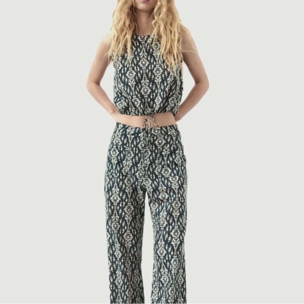ZARA The Ava Printed Boho Trouser Lightweight Cotton Pant Size XS